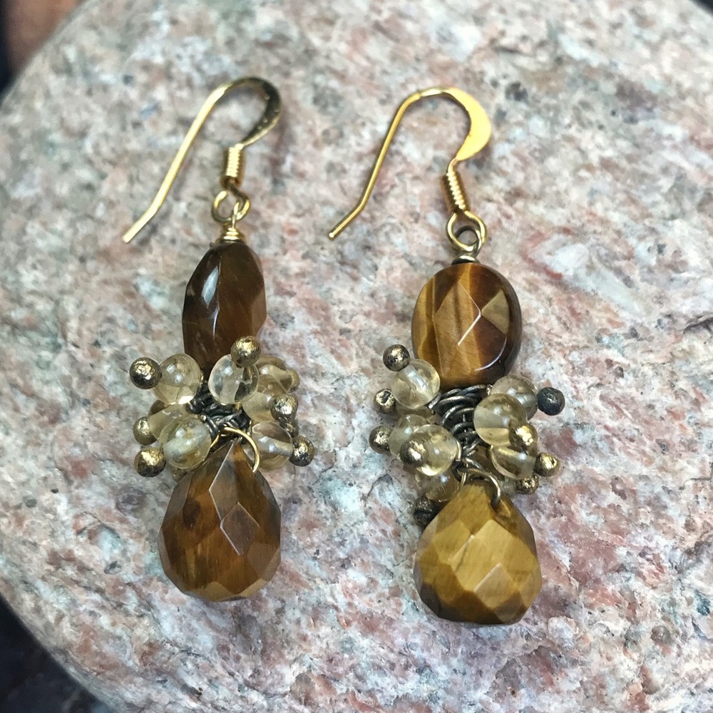 Genuine Tigers Eye and Citrine Stones on 22k Hook